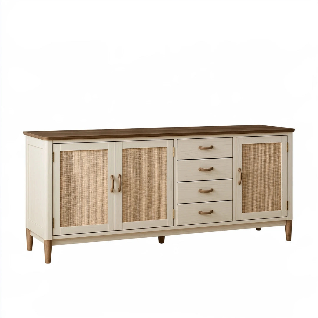 Buffet de rangement 180 x 45 x 85 cm en bois beige et brun avec cannage style naturel