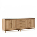 Buffet 180 x 40 x 85 cm effet chêne avec plateau blanc et rangement style contemporain