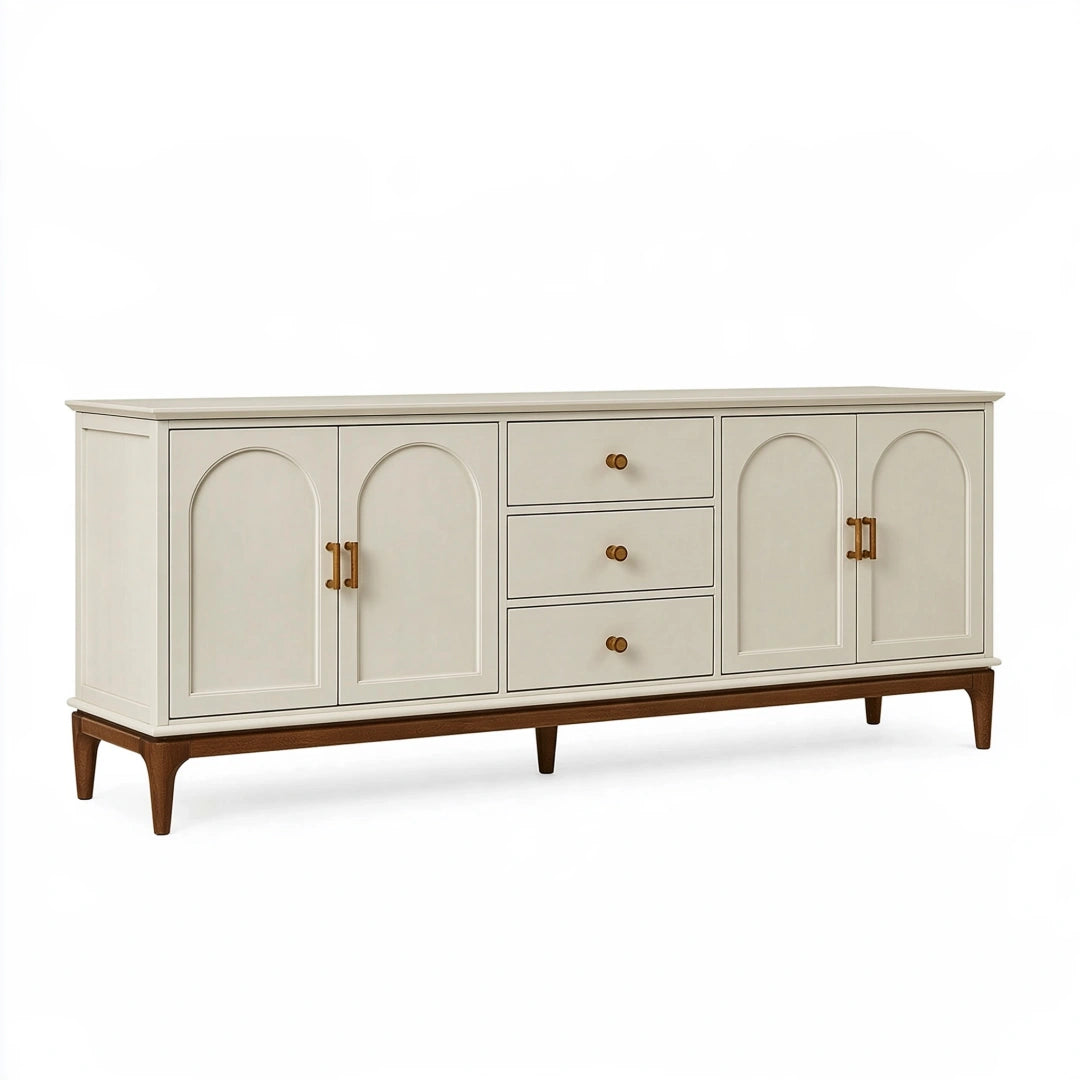 Buffet 180 x 45 x 85 cm en bois crème et brun avec 3 tiroirs style rétro