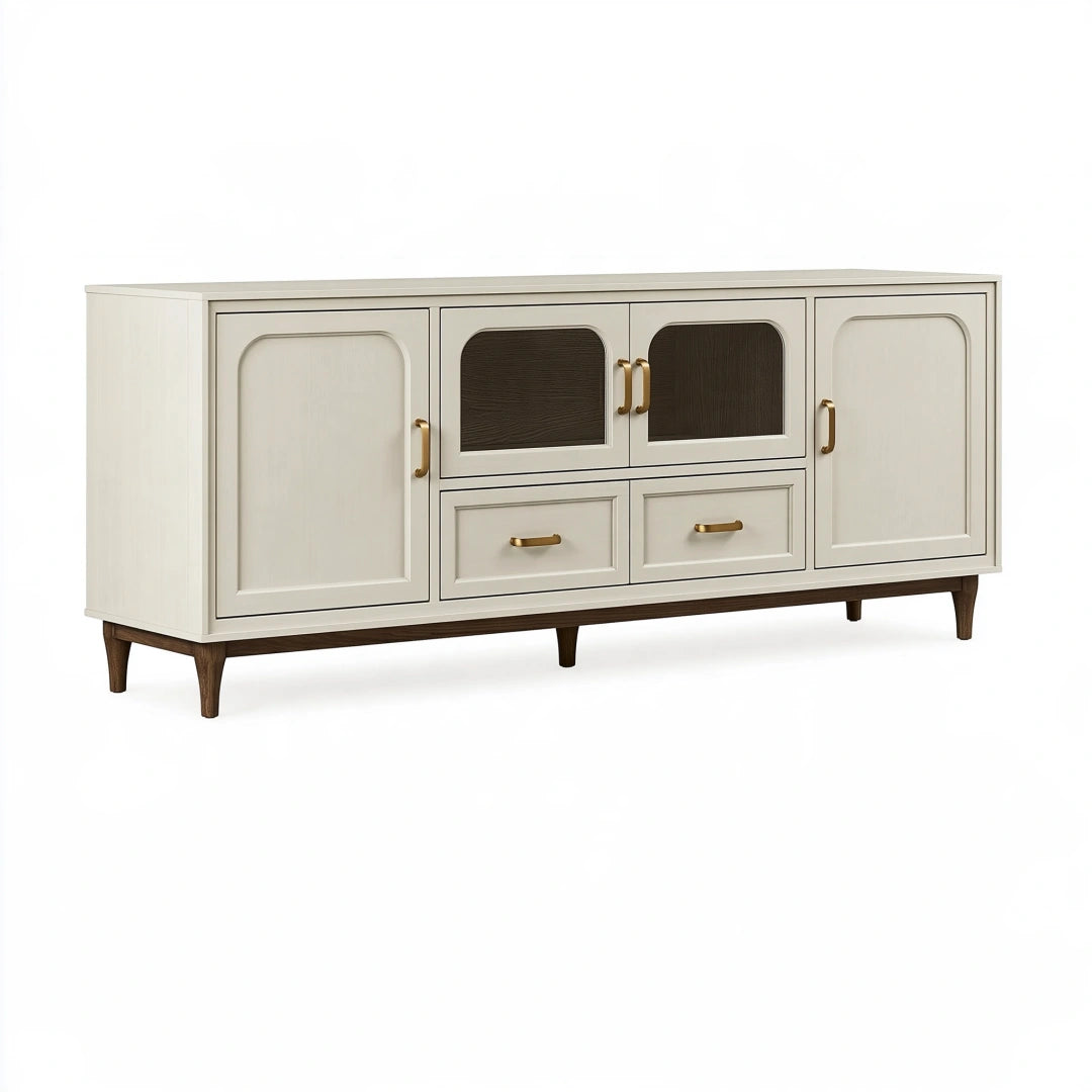 Buffet 180 x 45 x 85 cm en bois blanc et brun avec rangement