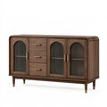 Buffet 160 x 45 x 90 cm en panneaux aspect noyer brun avec verre strié style rétro