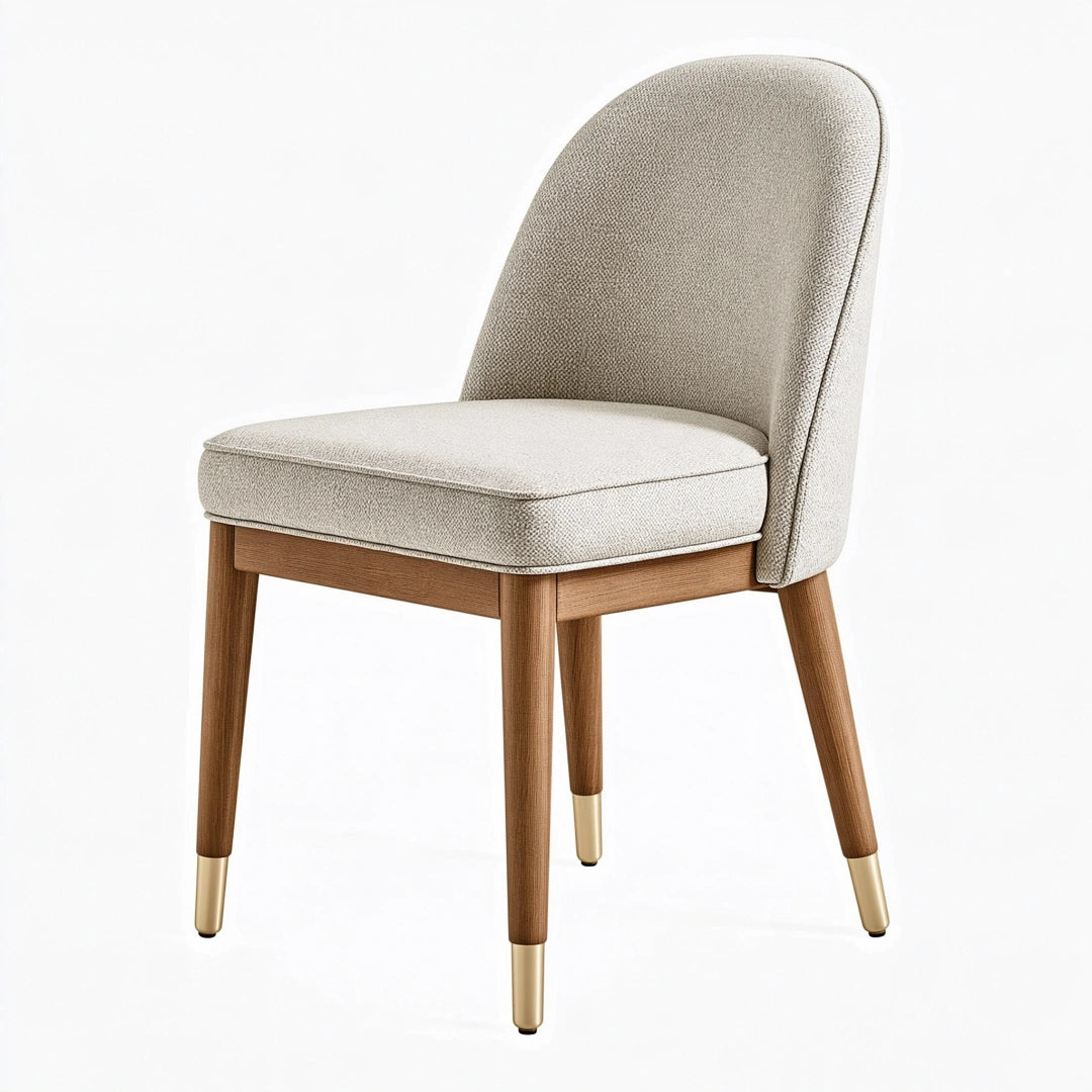 Chaise de salle à manger 50 x 60 x 85 cm en tissu beige avec pieds en bois style contemporain
