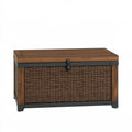 Coffre de rangement extérieur 120 x 60 x 65 cm en résine tressée marron et métal noir avec couvercle