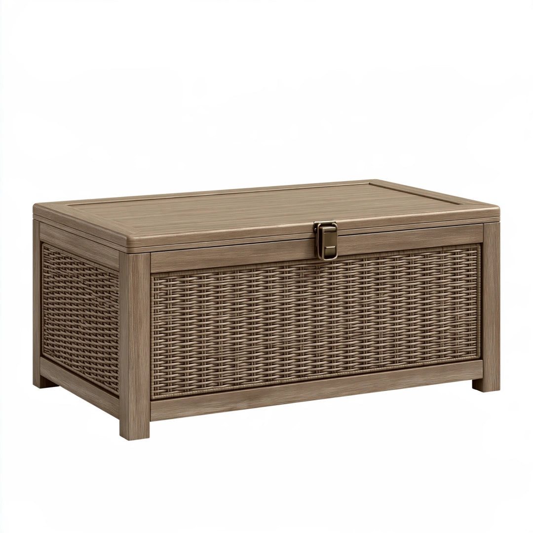 Coffre de rangement 100 x 50 x 50 cm effet rotin brun avec couvercle