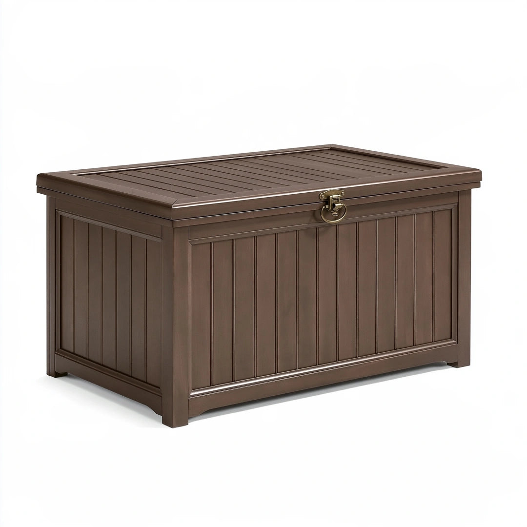 Coffre de rangement 120 x 55 x 60 cm brun en résine synthétique style classique avec couvercle