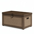Coffre de rangement extérieur 120 x 60 x 60 cm brun aspect bois et résine tressée à couvercle