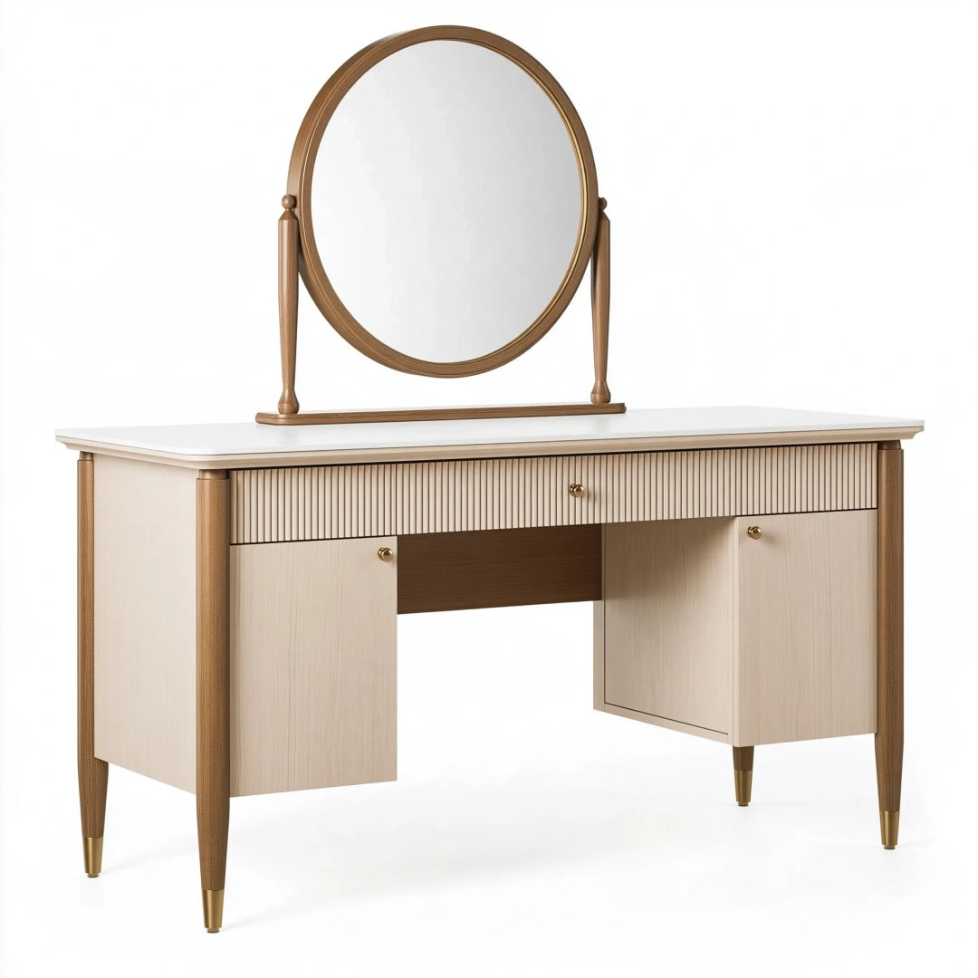 Coiffeuse 120 x 50 x 150 cm en bois beige et brun avec miroir style classique