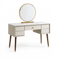 Coiffeuse 120 x 50 x 145 cm blanche effet marbre avec miroir et tiroirs style moderne