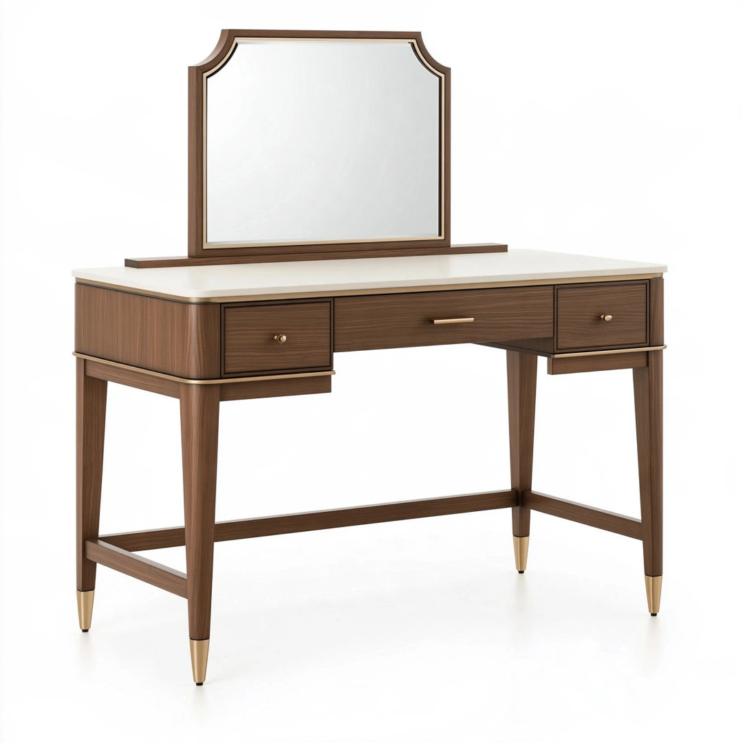 Coiffeuse 120 x 50 x 150 cm en bois marron avec miroir et 3 tiroirs style classique