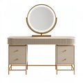 Coiffeuse 120 x 45 x 145 cm beige et doré en panneaux de bois et métal avec miroir éclairé style contemporain