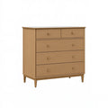 Commode 100 x 45 x 110 cm en bois finition chêne clair - rangement à 5 tiroirs style scandinave