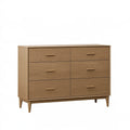 Commode 140 x 45 x 90 cm en bois brun clair à 6 tiroirs style scandinave