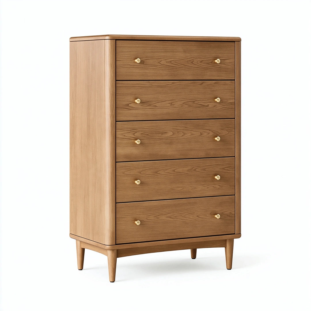 Commode 80 x 45 x 120 cm en bois marron à 5 tiroirs style rétro