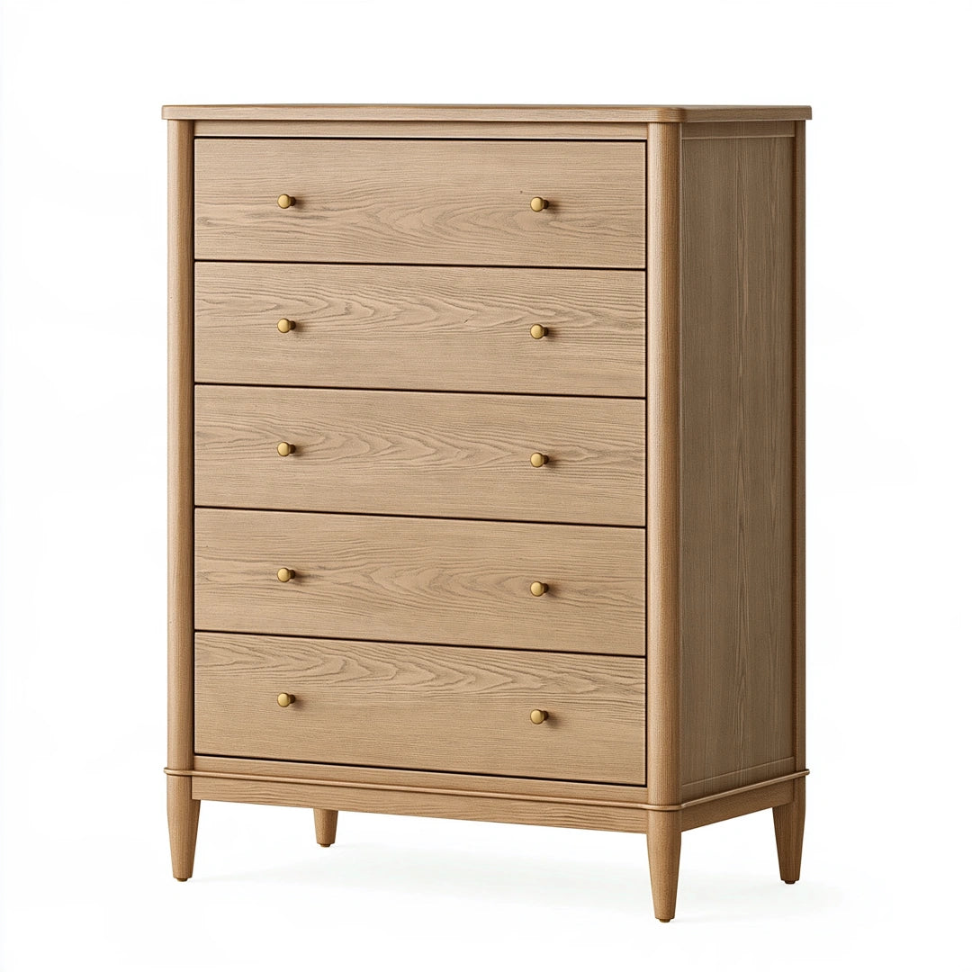 Commode 5 tiroirs 90 x 45 x 120 cm bois beige style classique rangement