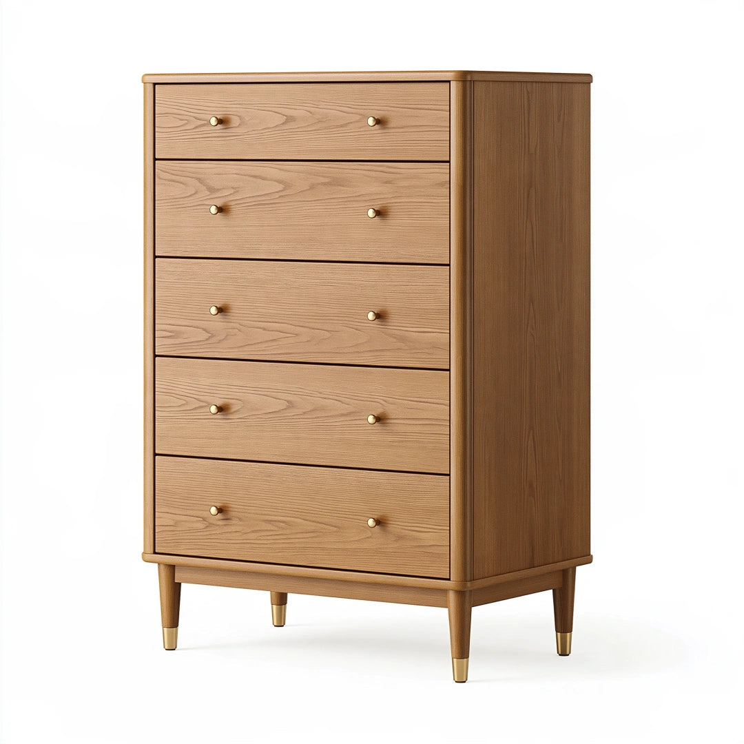 Commode 80 x 45 x 125 cm en bois marron à 5 tiroirs style vintage