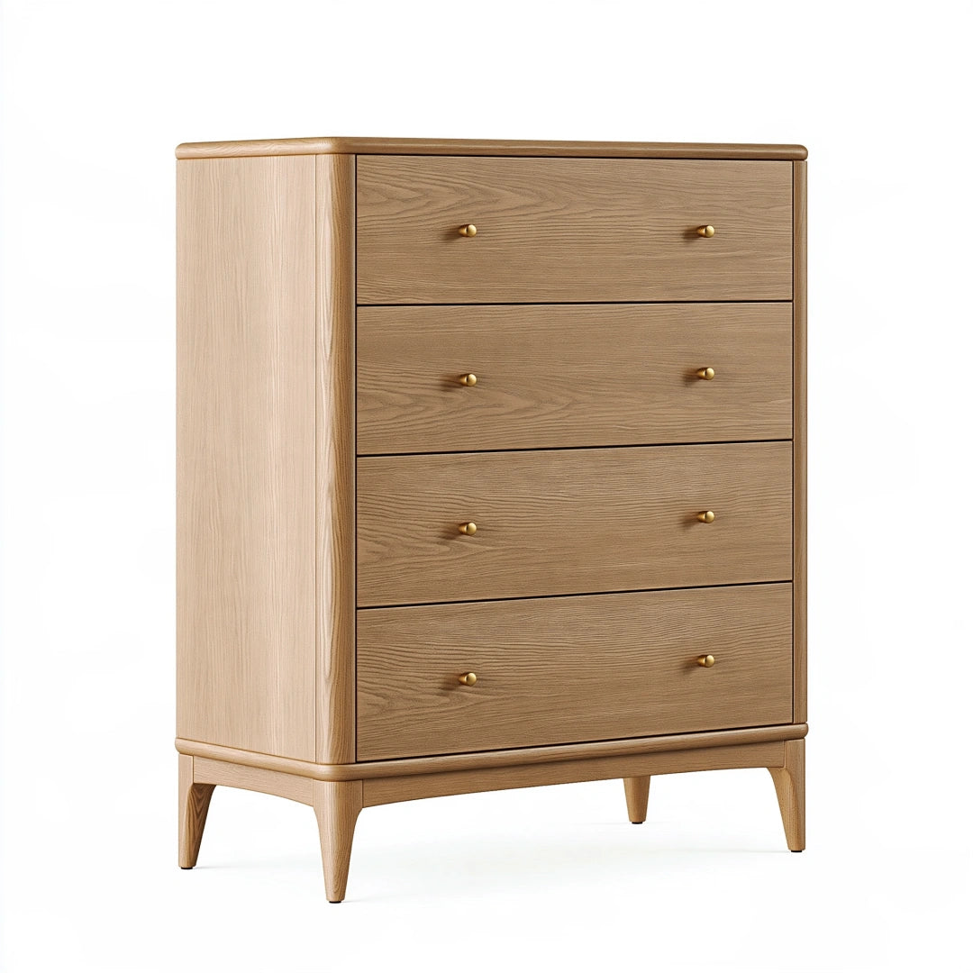 Commode 90 x 45 x 120 cm en bois brun clair à 4 tiroirs style scandinave